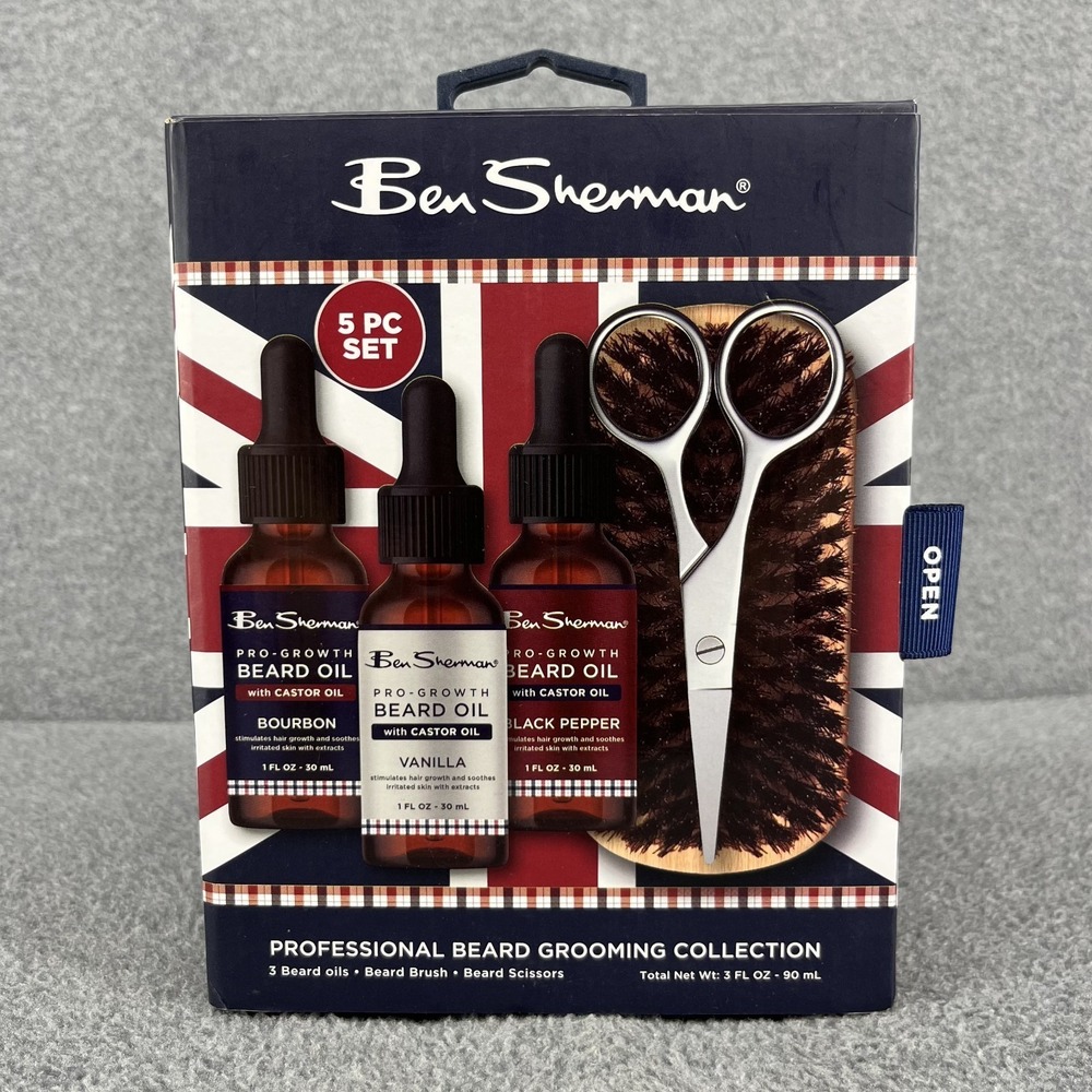 Ben Sherman Beard Oil Pro-Growth professional grooming brush‎ scissors 5 pc set